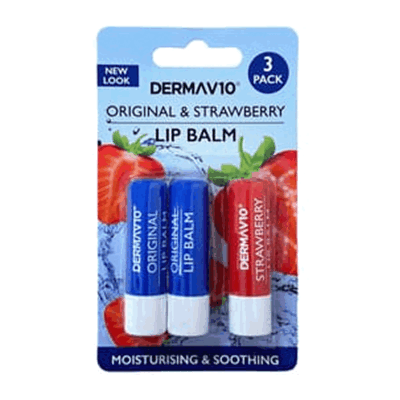 Dermav10 Original & Strawberry Lip Balm 3 Pack