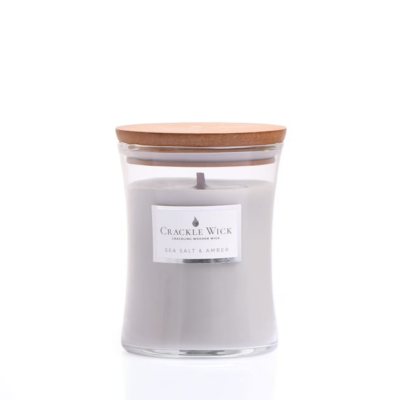 Crackle Wick Crackling Wooden Wick Medium Hourglass Scented Candle - Sea Salt & Amber